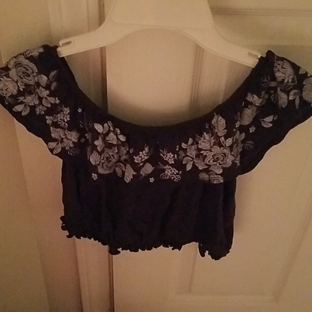Blue off shoulder crop top